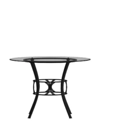 Emma And Oliver 42'' Round Glass Dining Table With Black Metal Frame -Dine Furniture GUEST e137bfba 45ac 4f37 af94 be77acf1eb87