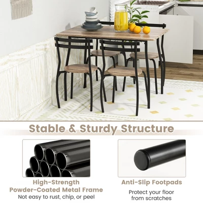 Costway 5PCS Dining Table Set 4 Chairs Wood & Metal Frame Space-saving Kitchen Furniture 9 Costway 5PCS Dining Table Set 4 Chairs Wood & Metal Frame Space-saving Kitchen Furniture - Image 7