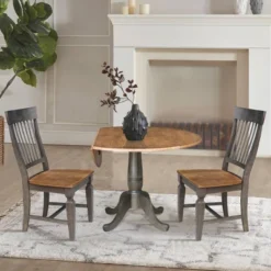3pc 42" Round Dual Drop Leaf Dining Table With 2 Slat Back Chairs Hickory/Washed Coal - International Concepts 13 3pc 42" Round Dual Drop Leaf Dining Table With 2 Slat Back Chairs Hickory/Washed Coal - International Concepts -Dine Furniture GUEST e29cb207 5086 4080 9298 88e37155b9fb