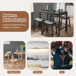 Costway 5PCS Bar Table Set Counter Height Table & Upholstered Saddle Stools Set For 4 -Dine Furniture GUEST e29ef007 9a3c 4879 a07c cb288aff85c4