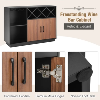 Costway Industrial Wine Bar Cabinet Sideboard Buffet With Glass Holder & Adjustable Shelf 10 Costway Industrial Wine Bar Cabinet Sideboard Buffet With Glass Holder & Adjustable Shelf - Image 8