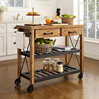 Roots Rack Industrial Kitchen Cart Wood/Natural - Crosley 5 Roots Rack Industrial Kitchen Cart Wood/Natural - Crosley - Image 4