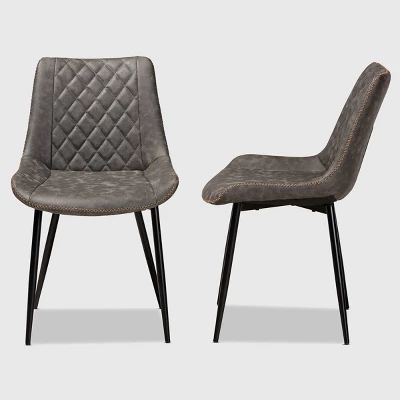 Set Of 2 Loire Faux Leather Upholstered Dining Chair Gray/Black - Baxton Studio 3 Set Of 2 Loire Faux Leather Upholstered Dining Chair Gray/Black - Baxton Studio