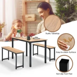 Costway Modern 3 PCS Dining Table Bench Set W/ Metal Frame & Wooden Tabletop -Dine Furniture GUEST e45d028f f22a 4152 bffb a2b67110a62d