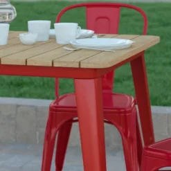 Emma And Oliver Indoor/Outdoor Dining Table, 31.5" Square All Weather Poly Resin Top With Steel Base -Dine Furniture GUEST e5f2a11b 0e55 4239 8e40 eadafd79d8a2