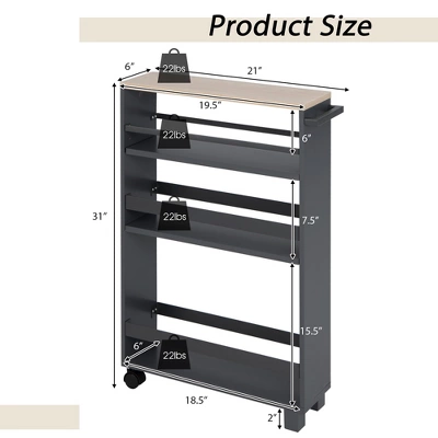 Costway 4-Tier Slim Kitchen Storage Cart Narrow Slide Out Trolley Adjustable Shelf WhiteGrey 5 Costway 4-Tier Slim Kitchen Storage Cart Narrow Slide Out Trolley Adjustable Shelf WhiteGrey - Image 3
