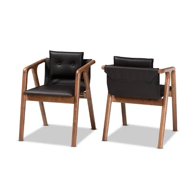 2pc Marcena Imitation Leather Upholstered And Wood Dining Chair Set - Baxton Studio 12 2pc Marcena Imitation Leather Upholstered And Wood Dining Chair Set - Baxton Studio - Image 10