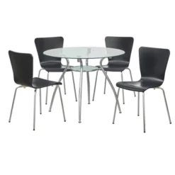5pc Itza Round Glass Top And Chrome Base Dining Set - Buylateral -Dine Furniture GUEST e81d2db8 a0c8 4876 ae51 87fa0776bb00