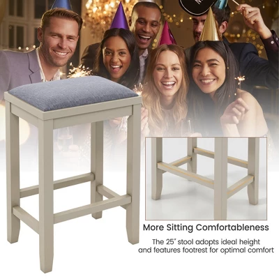 Costway Set Of 2 Upholstered Bar Stools Wooden Counter Height Dining Chairs 7 Costway Set Of 2 Upholstered Bar Stools Wooden Counter Height Dining Chairs - Image 5