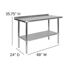 Emma And Oliver Stainless Steel 18 Gauge Prep And Work Table With Backsplash And Shelf, NSF -Dine Furniture GUEST e9a19ad1 31e4 477f a2f4 43c3a39a8ff7