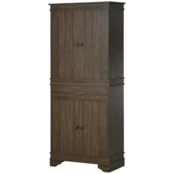 HOMCOM 72" Farmhouse Kitchen Pantry, 4-Door Rustic Storage Cabinet With Drawer And 3 Shelves, Walnut -Dine Furniture GUEST ea422123 b968 447c 9ba2 097910e39cf4