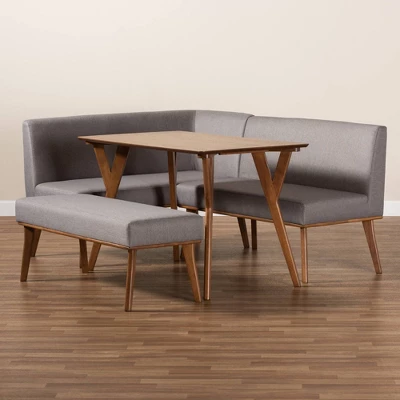 4pc Odessa Mid-Century Modern Fabric Upholstered Wood Dining Nook Set Walnut/Brown - Baxton Studio 11 4pc Odessa Mid-Century Modern Fabric Upholstered Wood Dining Nook Set Walnut/Brown - Baxton Studio - Image 9