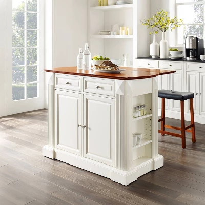 Coventry Drop Leaf Top Kitchen Island With Upholstered Saddle Stools White - Crosley 4 Coventry Drop Leaf Top Kitchen Island With Upholstered Saddle Stools White - Crosley - Image 2