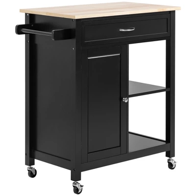 HOMCOM Rolling Kitchen Cart With Wood Top, Kitchen Island With Storage Drawer On Wheels For Dining Room 5 HOMCOM Rolling Kitchen Cart With Wood Top, Kitchen Island With Storage Drawer On Wheels For Dining Room - Image 3