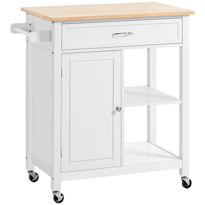 HOMCOM Rolling Kitchen Cart With Wood Top, Kitchen Island With Storage Drawer On Wheels For Dining Room 9 HOMCOM Rolling Kitchen Cart With Wood Top, Kitchen Island With Storage Drawer On Wheels For Dining Room - Image 7