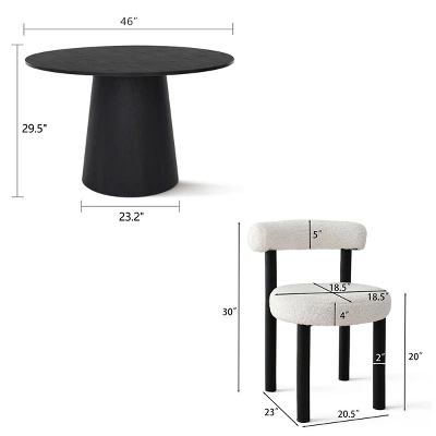 Dwen+Shaun 5-Piece 46" Manufactured Grain And 18.5" Wide 4 Round Seat Beige Boucle Chairs Modern Round Dining Table Set-The Pop Maison 5 Dwen+Shaun 5-Piece 46" Manufactured Grain And 18.5" Wide 4 Round Seat Beige Boucle Chairs Modern Round Dining Table Set-The Pop Maison - Image 3