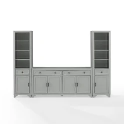 3pc Tara Sideboard And Bookcase Set Distressed Gray - Crosley -Dine Furniture GUEST ed07420d 6fcd 4c1f 95f9 fc7a67b34736