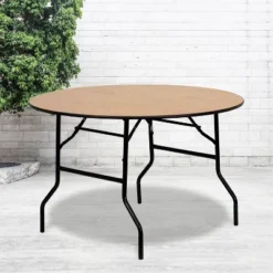 Flash Furniture 4-Foot Round Wood Folding Banquet Table With Clear Coated Finished Top