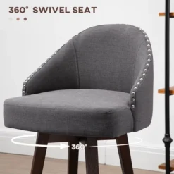 HOMCOM Bar Stools Set Of 4, Linen Fabric Kitchen Counter Stools With Nailhead Trim, Rubber Wood Legs And Footrest For Dining Room, Pub, Dark Gray -Dine Furniture GUEST eda77caf 8d38 4fbd 9c6b a58ff2e3eae2