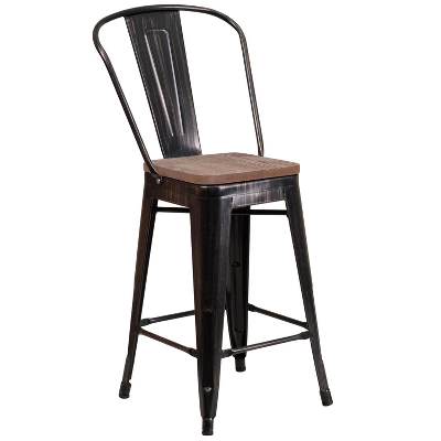 Merrick Lane Metal Dining Stool With Curved Slatted Back And Textured Wood Seat 17 Merrick Lane Metal Dining Stool With Curved Slatted Back And Textured Wood Seat - Image 15