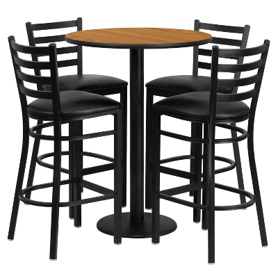 Emma And Oliver 30" Round Laminate Table Set With 4 Ladder Back Metal Stools 7 Emma And Oliver 30" Round Laminate Table Set With 4 Ladder Back Metal Stools - Image 5
