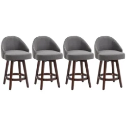 HOMCOM Bar Stools Set Of 4, Linen Fabric Kitchen Counter Stools With Nailhead Trim, Rubber Wood Legs And Footrest For Dining Room, Pub, Dark Gray -Dine Furniture GUEST ef408099 64c1 4c31 99c2 c3e586ed3fcd