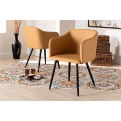 2pc Eris Tan Leather Upholstered And Metal Dining Chairs Black/Tan - Baxton Studio -Dine Furniture GUEST ef9b566b 2805 45a5 a1e7 645959ad0399