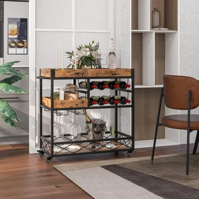 Costway 3-Tier Mobile Bar Serving Cart Liquor Storage Trolley With Removable Tray Wine Rack 4 Costway 3-Tier Mobile Bar Serving Cart Liquor Storage Trolley With Removable Tray Wine Rack - Image 2