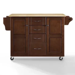 Eleanor Wood Top Kitchen Cart Mahogany/Natural - Crosley -Dine Furniture GUEST f0957ab8 e2b0 4772 83ef 39aa647ba2e0