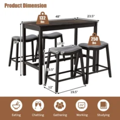 Costway 5PCS Bar Table Set Counter Height Table & Upholstered Saddle Stools Set For 4 -Dine Furniture GUEST f16acdce a4ec 4f6e 906e 21c2e6ad60ba