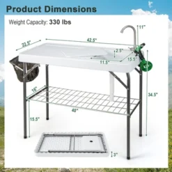 Costway Folding Fish Cleaning Table Portable Camping Table With Faucet Hose Grid Rack -Dine Furniture GUEST f2ed3ec0 66eb 402e 91ba 3cc80c6732bd