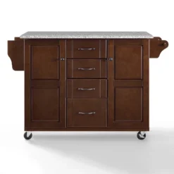 Eleanor Granite Top Kitchen Cart Mahogany/Gray - Crosley -Dine Furniture GUEST f3c7cb06 7ea5 4d61 ba46 db365c429d4f