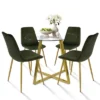 Hana + Bingo 5-Piece Round Clear Glass Dining Table Set With 4 Upholstered Chairs Gold Legs - The Pop Maison -Dine Furniture GUEST f402a6d8 3797 4076 a820 e35fb3946c9d