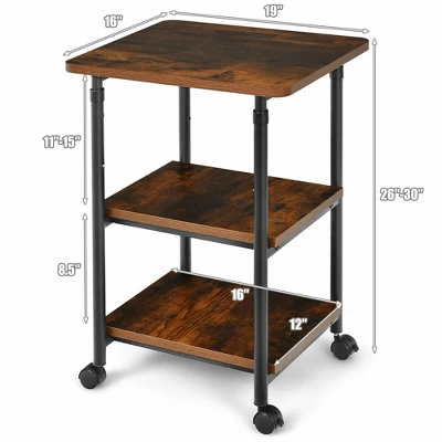 Costway 3-Tier Rolling Adjustable Printer Cart Machine Stand Storage Rack Brown 3 Costway 3-Tier Rolling Adjustable Printer Cart Machine Stand Storage Rack Brown
