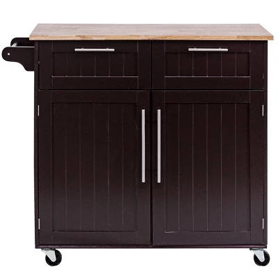 Costway Rolling Kitchen Cart Island Heavy Duty Storage Brown Trolley Cabinet Utility Modern 8 Costway Rolling Kitchen Cart Island Heavy Duty Storage Brown Trolley Cabinet Utility Modern - Image 6