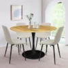 Harrison+Bingo 5-Piece Round-Shaped Wood Grain Dining Table Set With 4 Upholstered Chairs Black Legs-Maison Boucle -Dine Furniture GUEST f5b106aa e664 4973 acfb 400e9e94a416