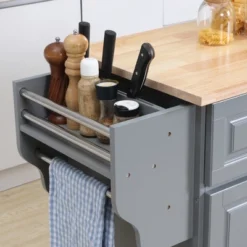 HOMCOM Rolling Kitchen Island On Wheels Utility Cart With Drop-Leaf And Rubber Wood Countertop, Storage Drawers, Door Cabinets, Dark Gray -Dine Furniture GUEST f600648f 5e46 4305 a73a 1411a2483f76