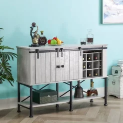52" Wood Bar Cabinet With Sliding Door Saw Cut Off White - Home Essentials