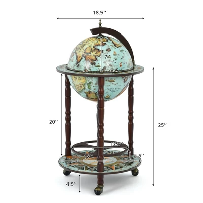Costway 17'' Globe Wine Kitchen Stand 16th Century Italian Map Liquor Bottle Shelf Cart 4 Costway 17'' Globe Wine Kitchen Stand 16th Century Italian Map Liquor Bottle Shelf Cart - Image 2