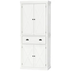 HOMCOM Freestanding Modern Farmhouse 4 Door Kitchen Pantry Cabinet, Storage Cabinet Organizer With 6-Tiers, 1 Drawer And 4 Adjustable Shelves, White -Dine Furniture GUEST f7a20809 8c3e 4a6f 8130 776f3c9fdc35