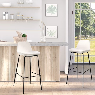 HOMCOM 29.5" Bar Stools Set Of 2, Upholstered Extra Tall Barstools, Armless Bar Chairs With Back, Steel Legs, Cream White 4 HOMCOM 29.5" Bar Stools Set Of 2, Upholstered Extra Tall Barstools, Armless Bar Chairs With Back, Steel Legs, Cream White - Image 2