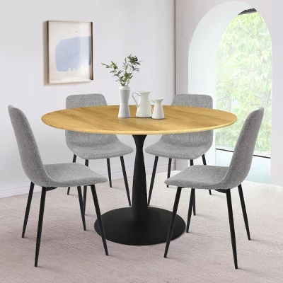 Harrison+Bingo 5-Piece Round-Shaped Wood Grain Dining Table Set With 4 Upholstered Chairs Black Legs-Maison Boucle 11 Harrison+Bingo 5-Piece Round-Shaped Wood Grain Dining Table Set With 4 Upholstered Chairs Black Legs-Maison Boucle - Image 9