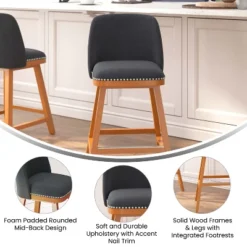 Merrick Lane Set Of 2 Charcoal Faux Linen Upholstered 24" Counter Stools With Nail Head Accent Trim And Walnut Wood Frames 16 Merrick Lane Set Of 2 Charcoal Faux Linen Upholstered 24" Counter Stools With Nail Head Accent Trim And Walnut Wood Frames -Dine Furniture GUEST f93f4ef7 d8d4 489f bf4c 34de67ad4441