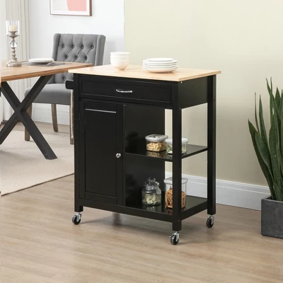 HOMCOM Rolling Kitchen Cart With Wood Top, Kitchen Island With Storage Drawer On Wheels For Dining Room 3 HOMCOM Rolling Kitchen Cart With Wood Top, Kitchen Island With Storage Drawer On Wheels For Dining Room