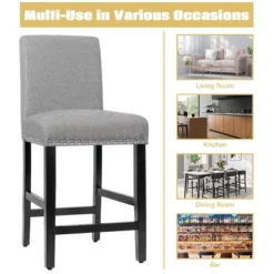 Costway Set Of 2 25'' Kitchen Breakfast Chairs Nailhead Bar Stools BeigeGray -Dine Furniture GUEST f9d79c3e a4e5 42a6 9438 61acb9155196