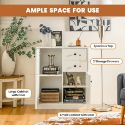 Costway Kitchen Storage Cabinet 2 Drawer Sideboard Floor Cupboard With Adjustable Shelves -Dine Furniture GUEST fa1574c0 96fa 4187 b73c 91b63308c821