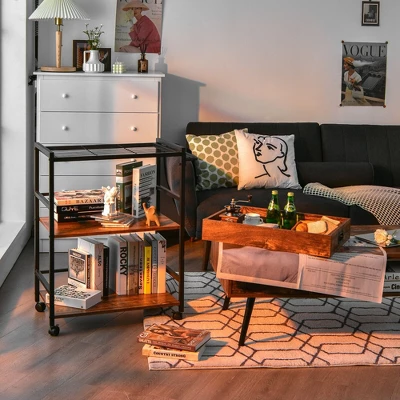 Costway 3-Tier Rolling Bar Cart Kitchen Serving Cart W/ Removable Tray & Handle 5 Costway 3-Tier Rolling Bar Cart Kitchen Serving Cart W/ Removable Tray & Handle - Image 3