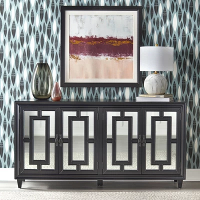 69" Lavoy Glass Mirrored Buffet Black - Lifestorey 3 69" Lavoy Glass Mirrored Buffet Black - Lifestorey