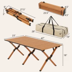 Costway Folding Aluminum Camping Table With Carry Bag Roll-Up Picnic Table With Wood Grain -Dine Furniture GUEST fb92db5e 8121 4804 b2d3 7dfc0b87c9fb