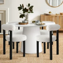 Dwen+Shaun 5-Piece 46" Manufactured Grain And 18.5" Wide 4 Round Seat Beige Boucle Chairs Modern Round Dining Table Set-The Pop Maison 20 Dwen+Shaun 5-Piece 46" Manufactured Grain And 18.5" Wide 4 Round Seat Beige Boucle Chairs Modern Round Dining Table Set-The Pop Maison -Dine Furniture GUEST fbb1a322 9500 4ba2 bd24 ee9953cee1be
